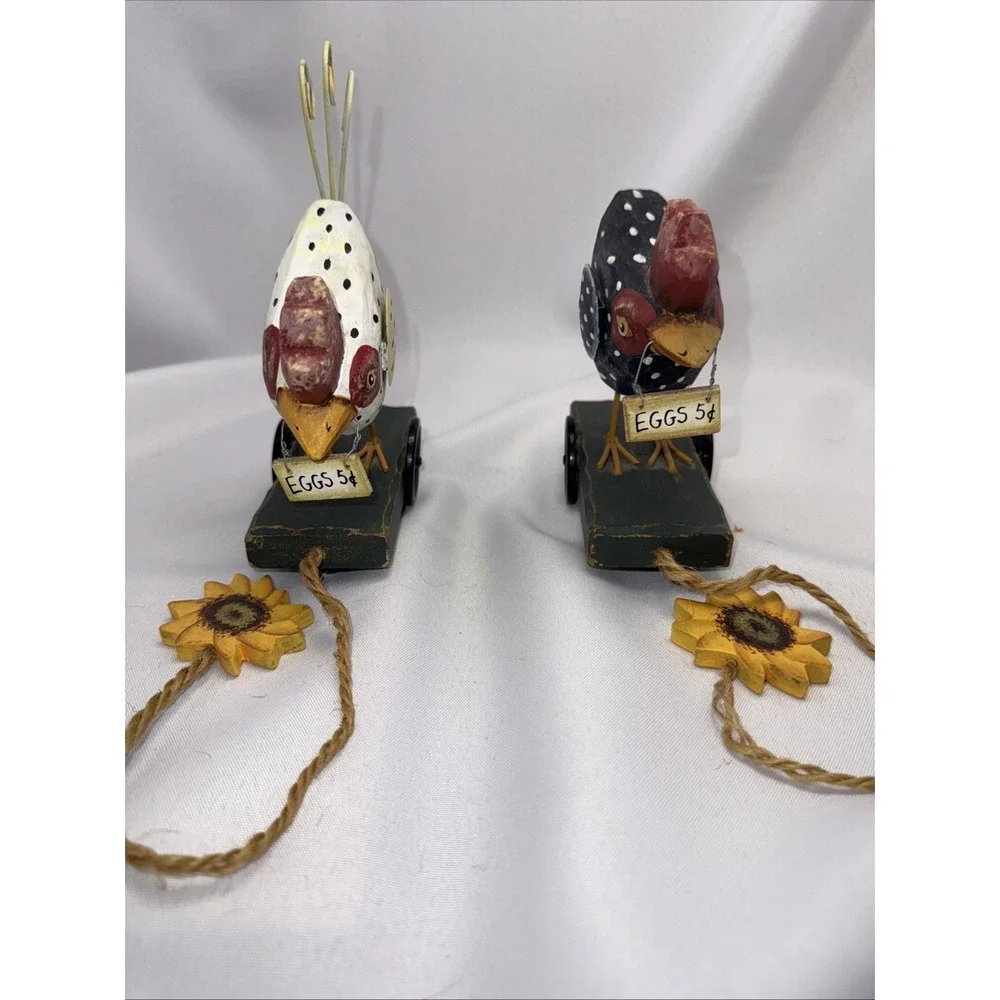 Wooden Rooster Chicken Toy Base on Wheels, Farmhouse Decor 6.5